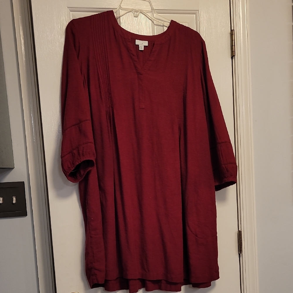 J. Jill Deep Red Dress With Pintucking Detail